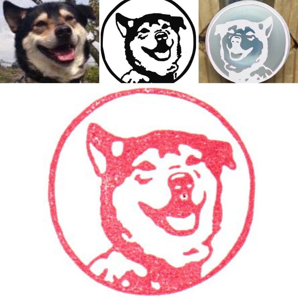 ペットのハンコも作れます。
ペットの写真から1時間の体験で作れます。
写真から、似顔絵印も作れます。